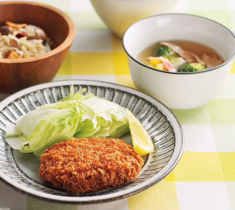 お惣菜メンチカツの献立