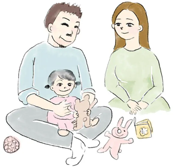 イラスト：子どもの世話はひと通りできますよ。娘から拒否されない限り寝かしつけもしています（笑）
